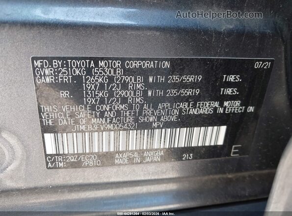 JTMEB3FV9MD054321 2021 TOYOTA RAV4 PRIME Gray Engine compartment view