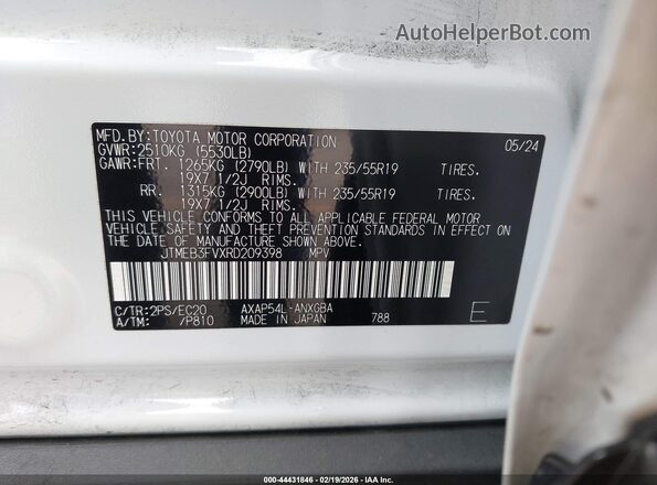JTMEB3FVXRD209398 2024 TOYOTA RAV4 PRIME White Vista del compartimento del motor