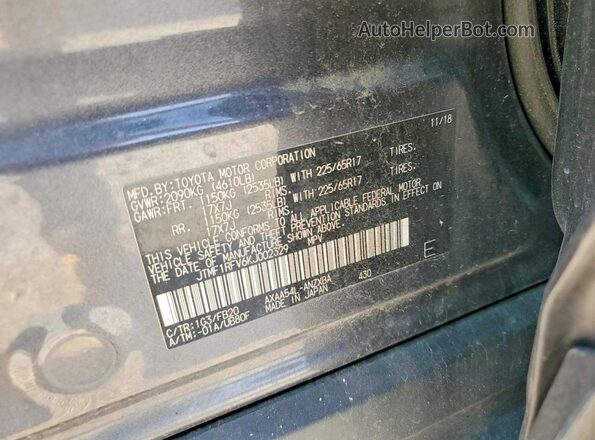 JTMF1RFV6KJ002329 2019 TOYOTA LE Gray 