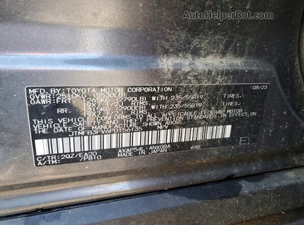 JTMFB3FV6PD156135 2023 TOYOTA RAV4 Charcoal Vista de la etiqueta del VIN