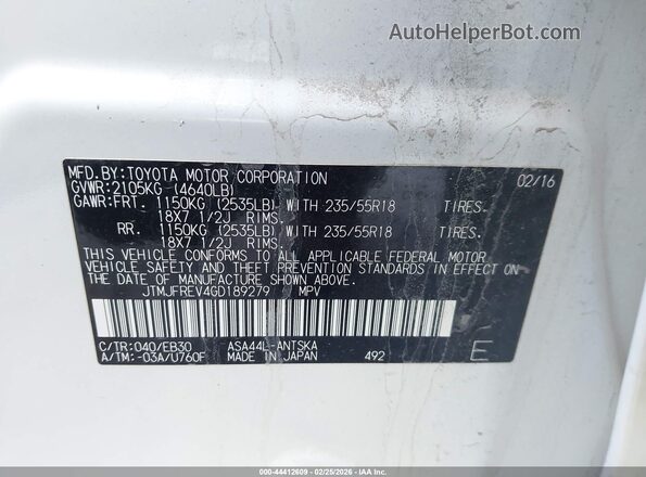 JTMJFREV4GD189279 2016 TOYOTA RAV4 White Շարժիչի բաժամունքի տեսք