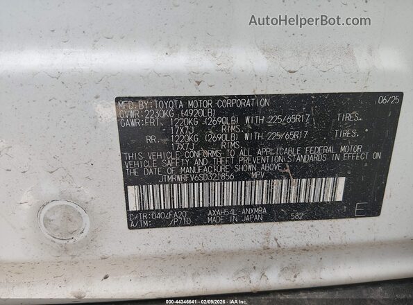JTMRWRFV6SD321856 2025 TOYOTA LE Белый 