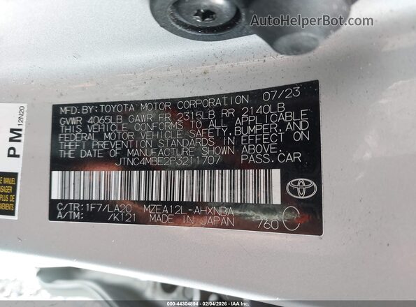 JTNC4MBE2P3211707 2023 TOYOTA LL Silver Շարժիչի բաժամունքի տեսք
