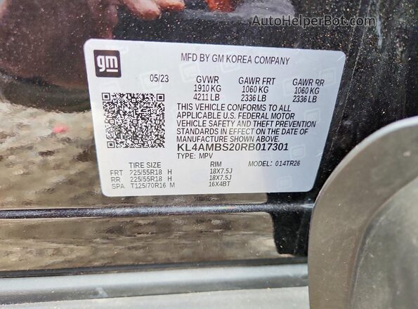 KL4AMBS20RB017301 2024 BUICK ENCORE Черный Вид наклейки с VIN-кодом