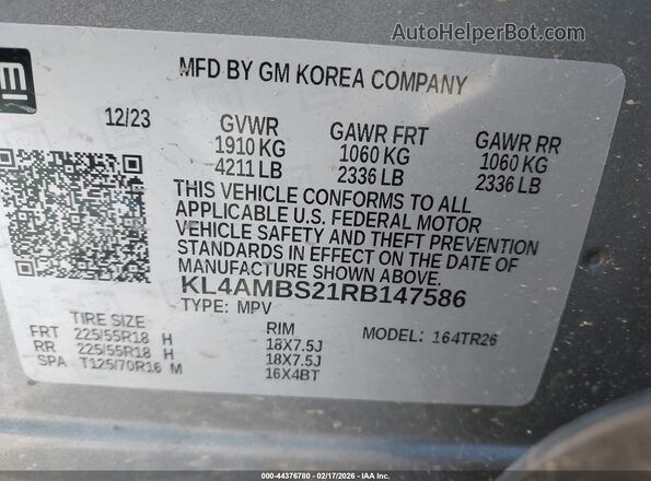 KL4AMBS21RB147586 2024 BUICK ENCORE Gray Widok komory silnika