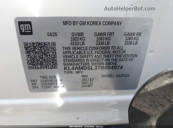 KL4AMDSL3TB004974 2026 BUICK ENCORE White Widok komory silnika