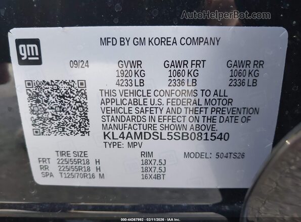 KL4AMDSL5SB081540 2025 BUICK ENCORE Black ძრავის განყოფილების ხედი