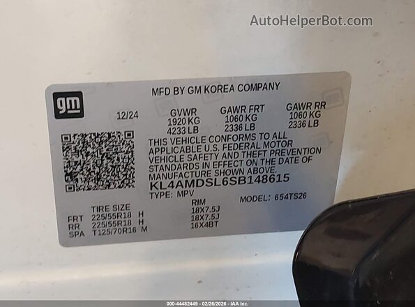 KL4AMDSL6SB148615 2025 BUICK ENCORE White Engine compartment view