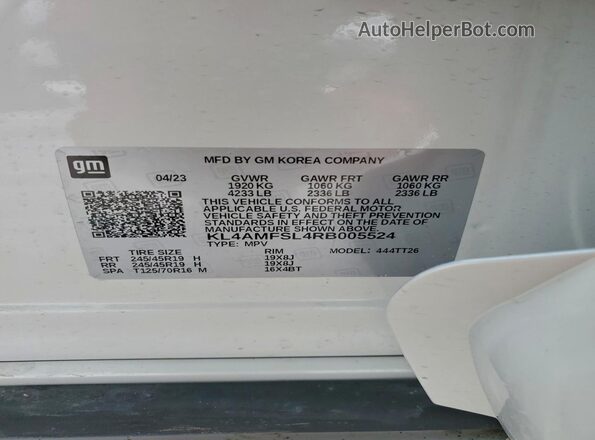 KL4AMFSL4RB005524 2024 BUICK ENCORE White Widok naklejki z numerem VIN