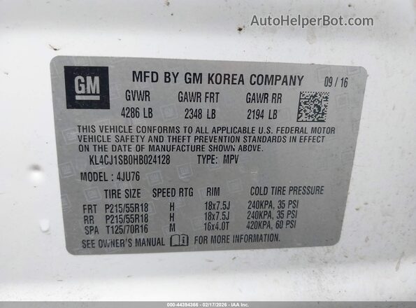 KL4CJ1SB0HB024128 2017 BUICK ENCORE White Engine compartment view