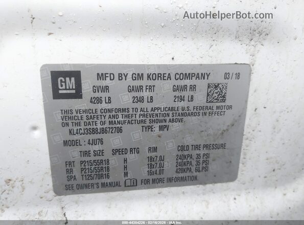KL4CJ3SB8JB672706 2018 BUICK ENCORE White Widok komory silnika