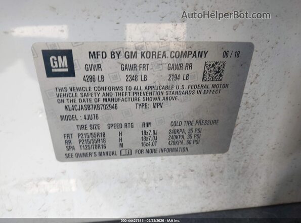 KL4CJASB7KB702946 2019 BUICK ENCORE White 