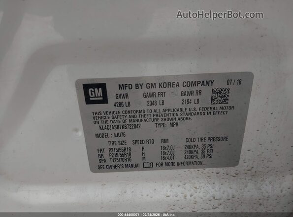 KL4CJASB7KB722842 2019 BUICK ENCORE White 