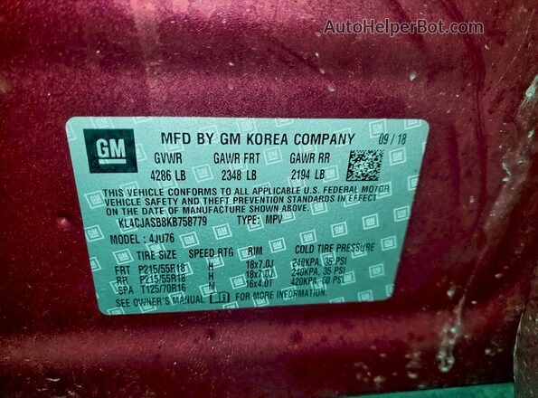 KL4CJASB8KB758779 2019 BUICK ENCORE Red 