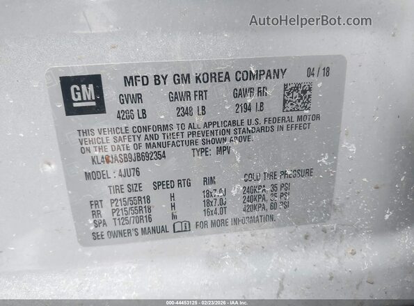 KL4CJASB9JB692354 2018 BUICK ENCORE Silver Engine compartment view