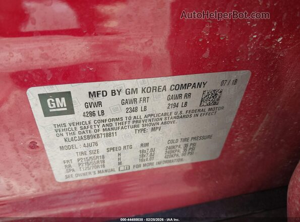 KL4CJASB9KB718811 2019 BUICK ENCORE Burgundy 