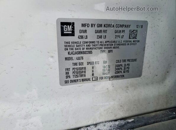 KL4CJASB9KB822005 2019 BUICK ENCORE White 