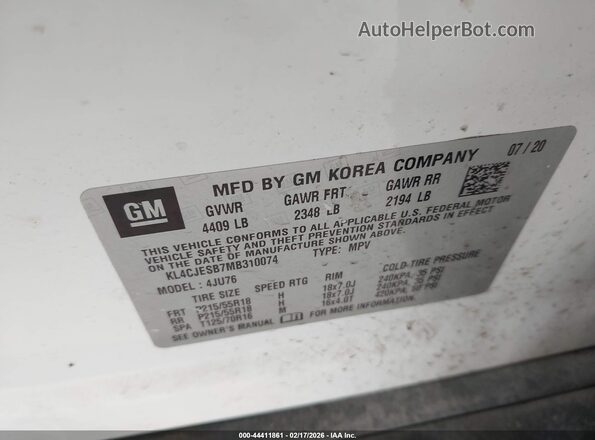 KL4CJESB7MB310074 2021 BUICK ENCORE White 