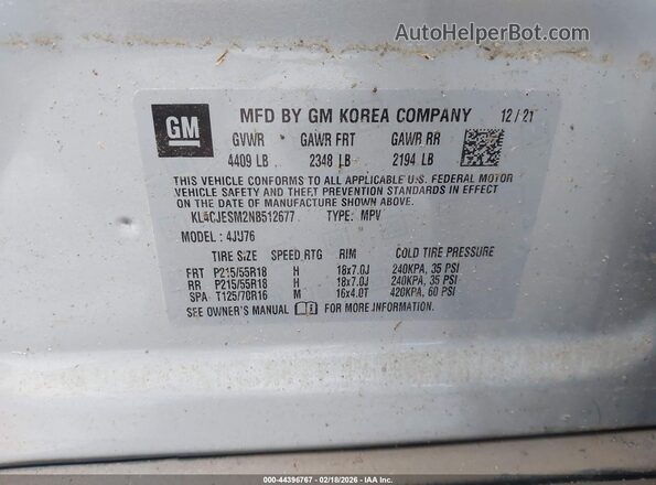 KL4CJESM2NB512677 2022 BUICK ENCORE Silver Vista del compartimento del motor