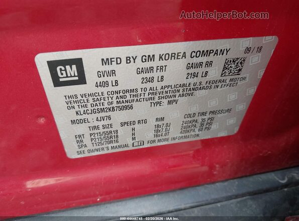 KL4CJGSM2KB750956 2019 BUICK ENCORE Красный Вид подкапотного пространства