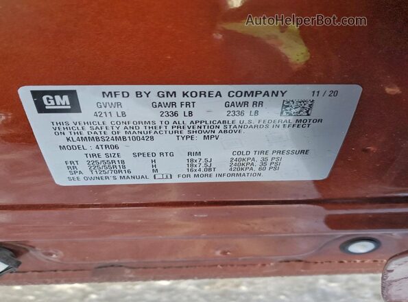 KL4MMBS24MB100428 2021 BUICK ENCORE Orange 