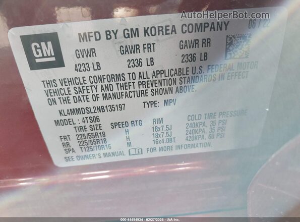 KL4MMDSL2NB135197 2022 BUICK ENCORE Red Vista del compartimento del motor