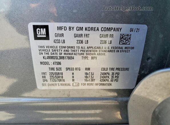 KL4MMDSL3MB176694 2021 BUICK ENCORE Gray 