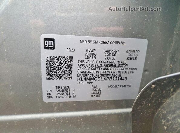 KL4MMGSLXPB131449 2023 BUICK ENCORE Gray VIN sticker view