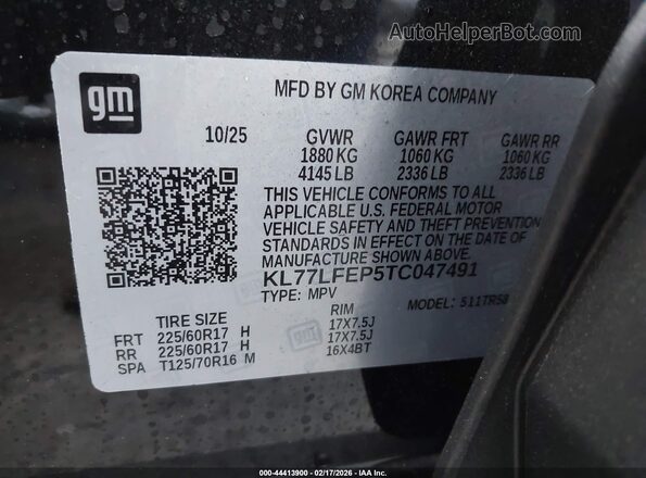 KL77LFEP5TC047491 2026 CHEVROLET TRAX Black 