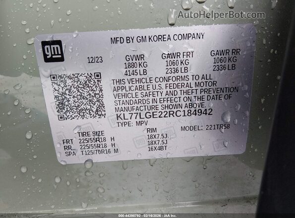KL77LGE22RC184942 2024 CHEVROLET TRAX Green Vista del compartimento del motor
