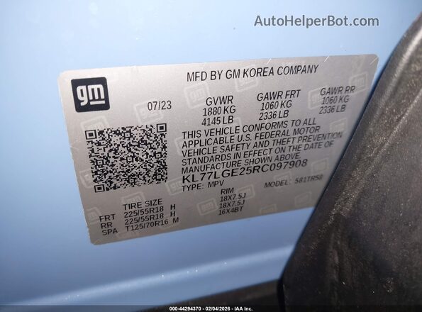 KL77LGE25RC097908 2024 CHEVROLET TRAX Blue Engine compartment view