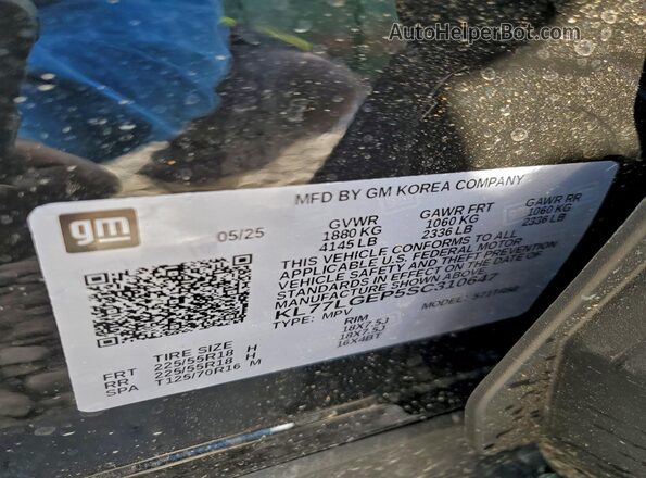 KL77LGEP5SC310647 2025 CHEVROLET TRAX Black VIN კოდის სტიკერის ხედი