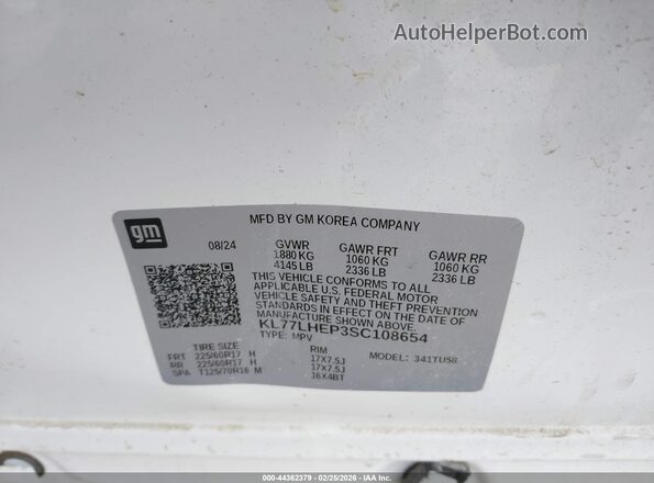 KL77LHEP3SC108654 2025 CHEVROLET TRAX White ძრავის განყოფილების ხედი