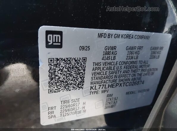 KL77LHEPXTC026874 2026 CHEVROLET TRAX Black 