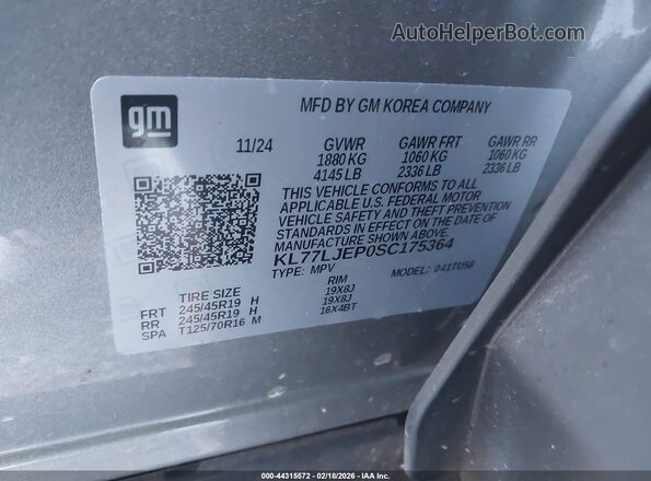 KL77LJEP0SC175364 2025 CHEVROLET TRAX Light Blue Vista del compartimento del motor