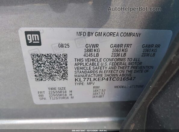 KL77LKEP4TC016547 2026 CHEVROLET TRAX Gray 