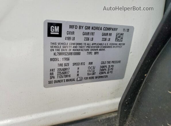 KL79MMS25MB100880 2021 CHEVROLET TRAILBLAZER White Widok wnętrza 360 stopni