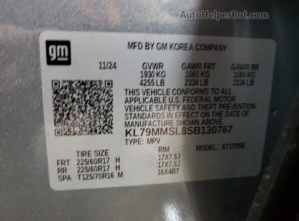 KL79MMSL8SB130767 2025 CHEVROLET TRAILBLAZER Silver 360 interior view