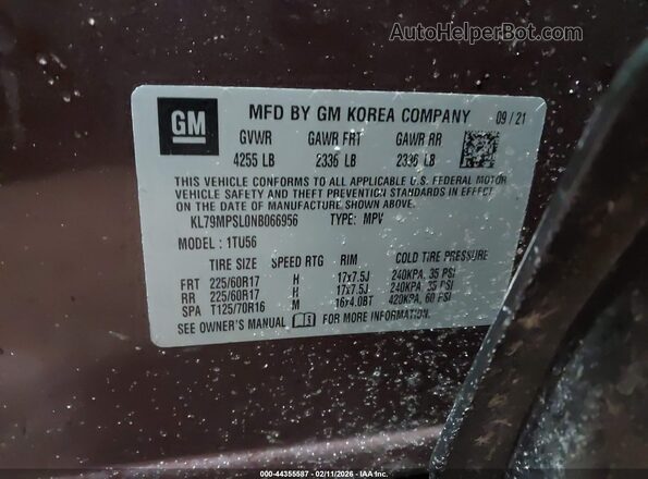 KL79MPSL0NB066956 2022 CHEVROLET TRAILBLAZER Maroon 