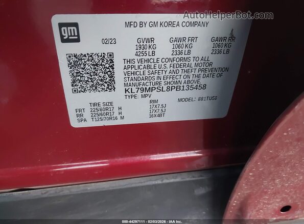 KL79MPSL8PB135458 2023 CHEVROLET TRAILBLAZER Maroon Շարժիչի բաժամունքի տեսք
