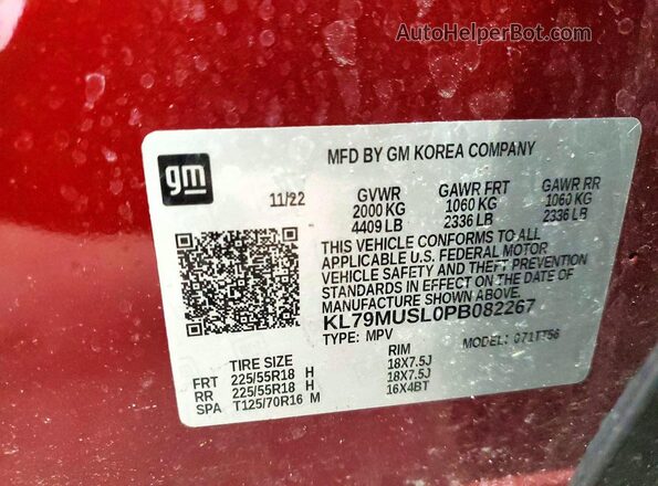KL79MUSL0PB082267 2023 CHEVROLET TRAILBLAZER Red Vista de la etiqueta del VIN