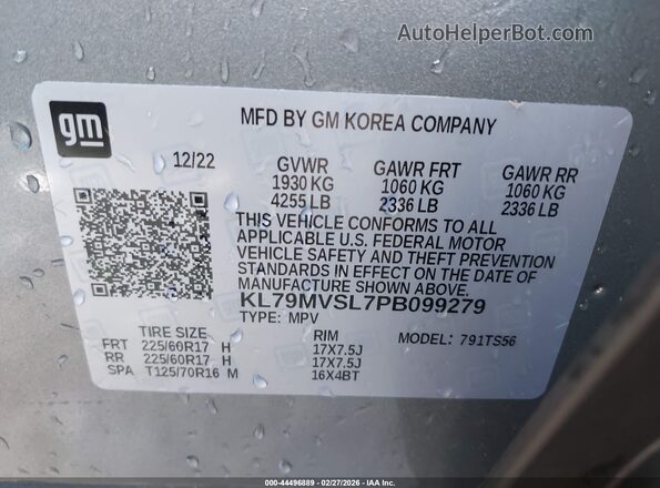 KL79MVSL7PB099279 2023 CHEVROLET TRAILBLAZER Gray Engine compartment view