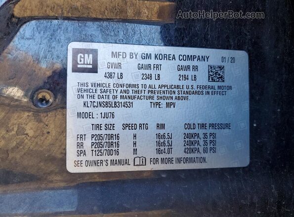 KL7CJNSB5LB314531 2020 CHEVROLET TRAX Black 