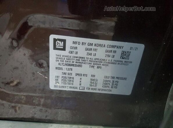 KL7CJNSB6MB354893 2021 CHEVROLET TRAX Maroon 