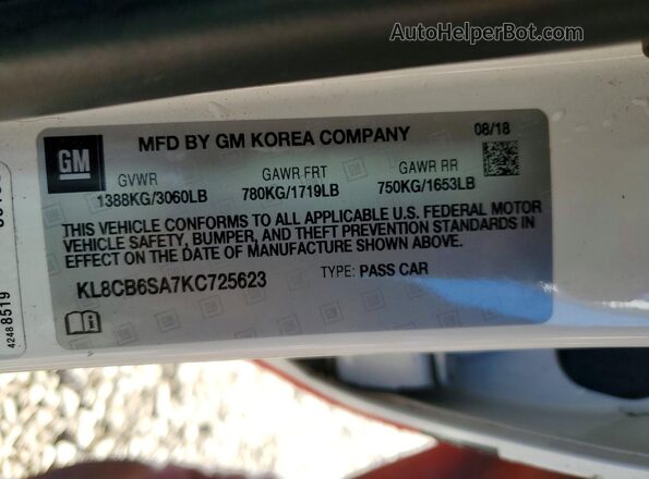 KL8CB6SA7KC725623 2019 CHEVROLET SPARK White 