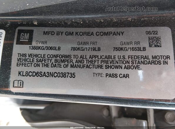 KL8CD6SA3NC038735 2022 CHEVROLET SPARK Серый Вид подкапотного пространства