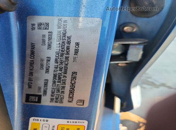 KL8CD6SA5HC759739 2017 CHEVROLET SPARK Синий Вид наклейки с VIN-кодом