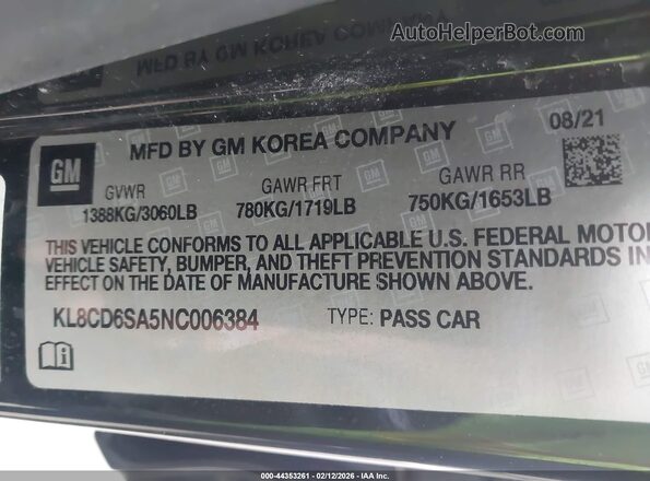 KL8CD6SA5NC006384 2022 CHEVROLET SPARK Black 