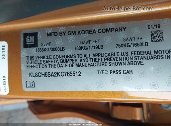 KL8CH6SA2KC765512 2019 CHEVROLET SPARK Orange 