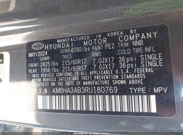 KM8HA3AB3RU180769 2024 HYUNDAI KONA Gray Vista del compartimento del motor